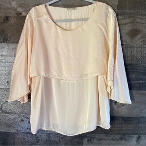 Cream Relaxed Asymmetrical Blouse with 3/4 Sleeves